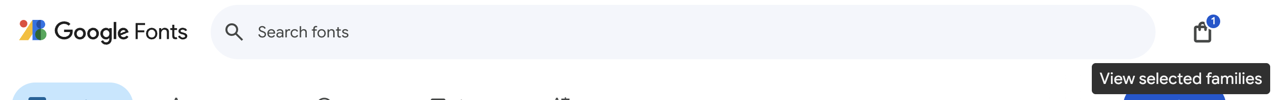 Google Fonts View selected families button and Get embed code button